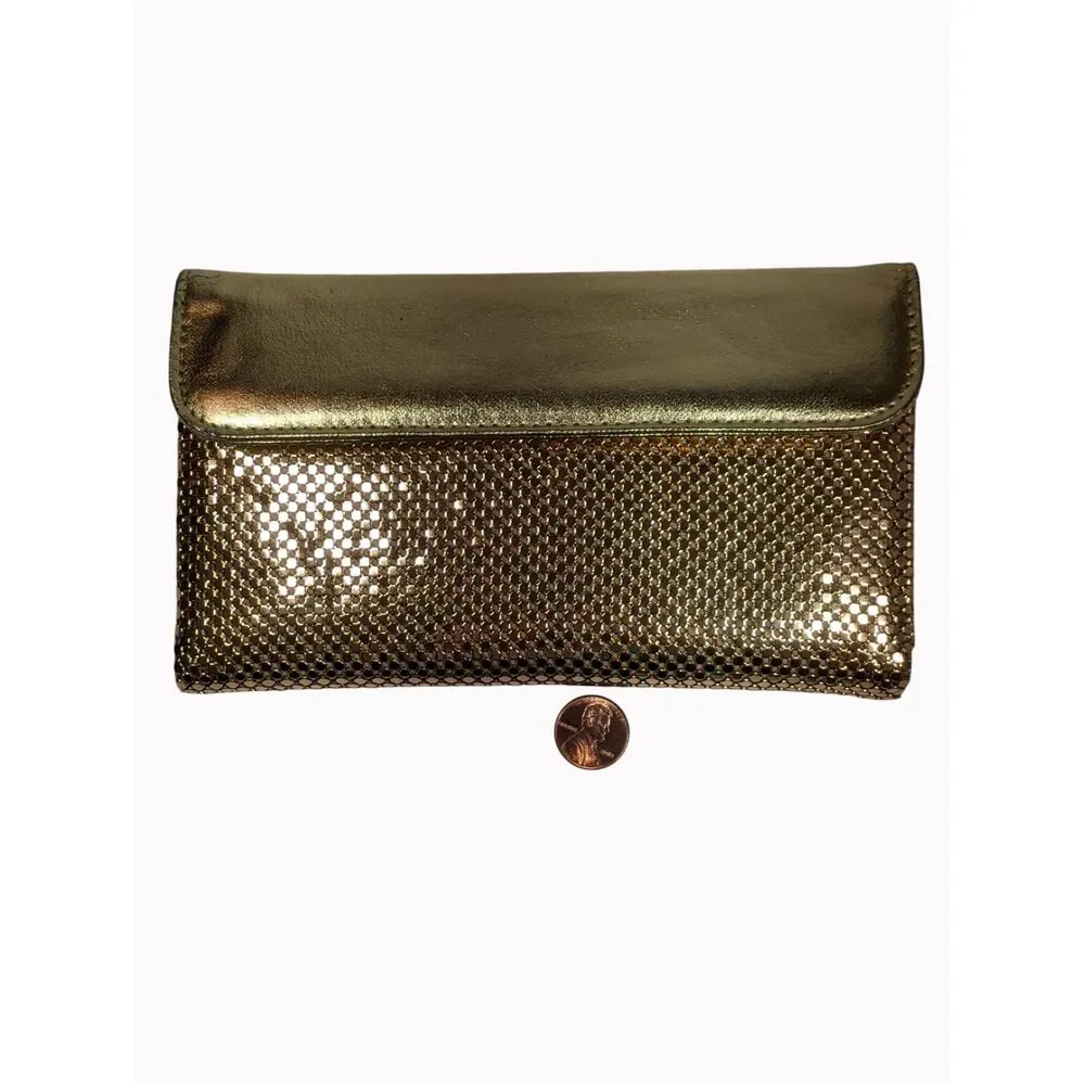 Vintage Whiting & Davis Gold Mesh Wallet Checkbook Clutch NOS Glam Coquette 70s